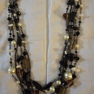 Lia Sophia Black and Gold Multi-Strand Necklace